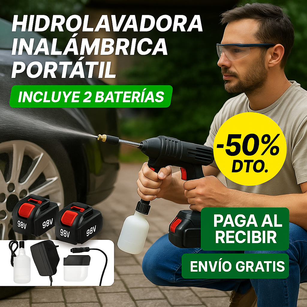 HIDROLAVADORA PORTATIL CON 2 BATERIAS 98V